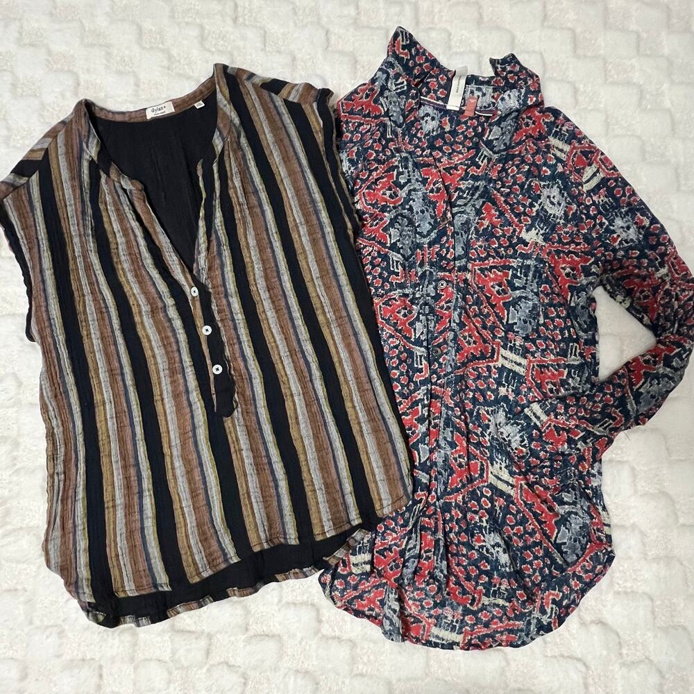Women XS Top Bundle Pilcro Anthropologie Dylan Blouses Cotton Gauze Lot of 2